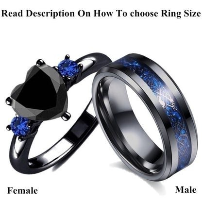 Luxury Black Gemstone Heart Engagement & Wedding Ring