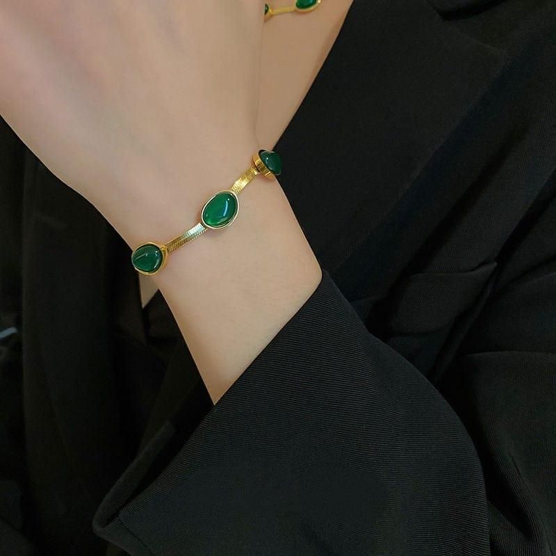 Royal Envy: Green Crystal Pendant Necklace with Matching Bracelet