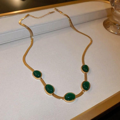 Royal Envy: Green Crystal Pendant Necklace with Matching Bracelet