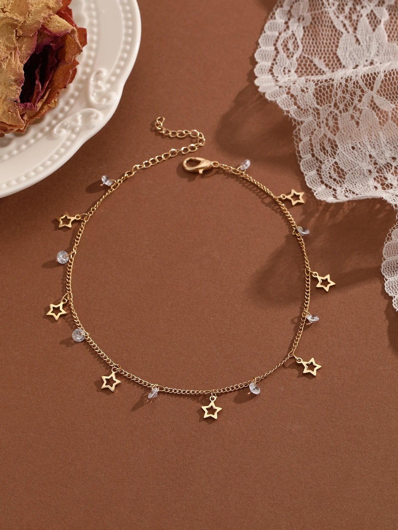 QIAMNI Summer Bohemia Crystal Cubic Zirconia Anklet For Women Girls Ankle Bracelet Leg Chain Beach Party Travel Foot Jewelry