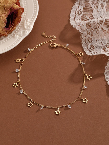 QIAMNI Summer Bohemia Crystal Cubic Zirconia Anklet For Women Girls Ankle Bracelet Leg Chain Beach Party Travel Foot Jewelry