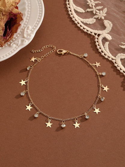 QIAMNI Summer Bohemia Crystal Cubic Zirconia Anklet For Women Girls Ankle Bracelet Leg Chain Beach Party Travel Foot Jewelry