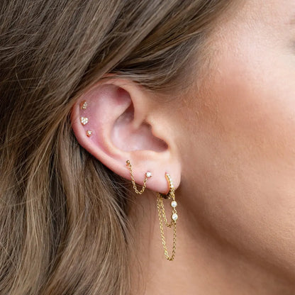 🌙 Korean Zircon Hanging Earrings – Stylish Double Chain Design