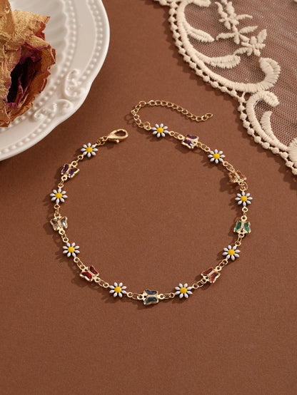 QIAMNI Summer Bohemia Crystal Cubic Zirconia Anklet For Women Girls Ankle Bracelet Leg Chain Beach Party Travel Foot Jewelry